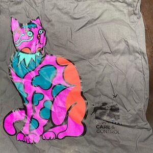 Stylish Gray Tote Bag. Neon Cat SF Animal care logo
